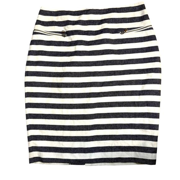 Ann Taylor Dresses & Skirts - Ann Taylor Women's Size 4 Navy White Striped Linen Blend Pencil Skirt Zip
